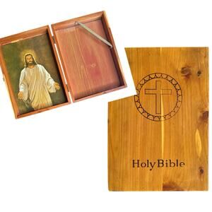 Vintage Holy Bible Wooden Carrying Storage Case Carpenters Union Made Nashville